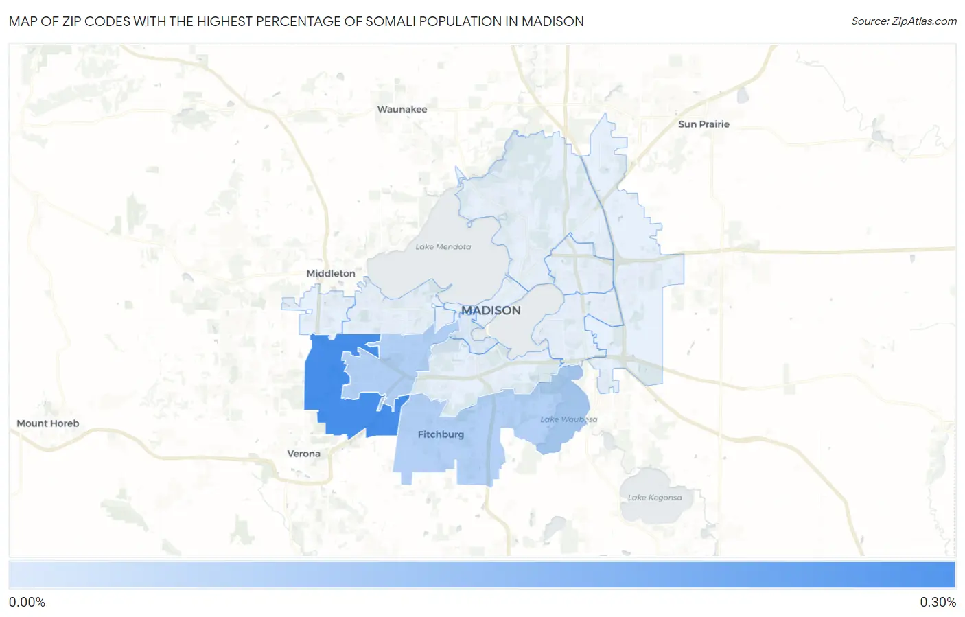 Zip Codes with the Highest Percentage of Somali Population in Madison Map