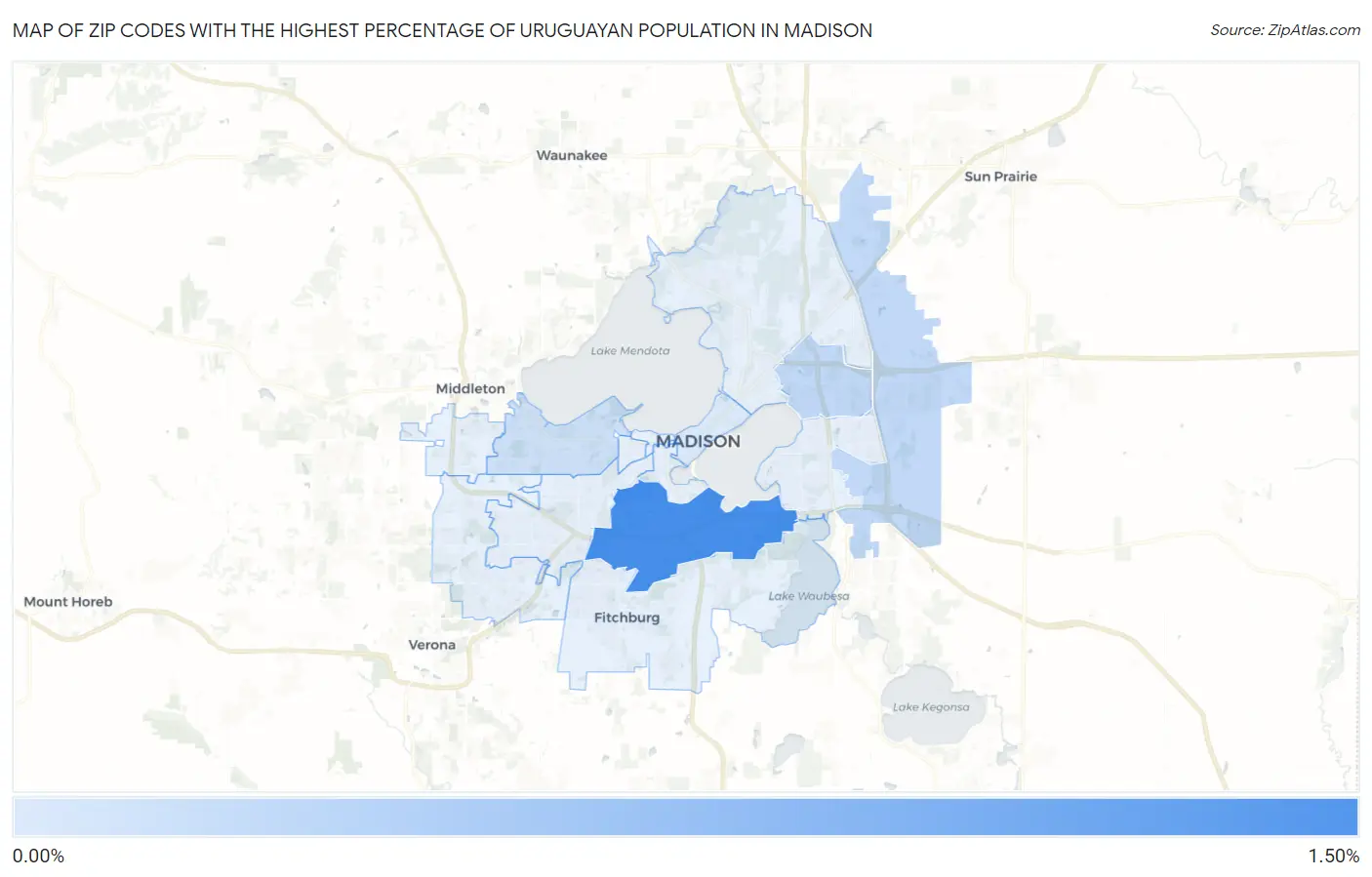 Zip Codes with the Highest Percentage of Uruguayan Population in Madison Map