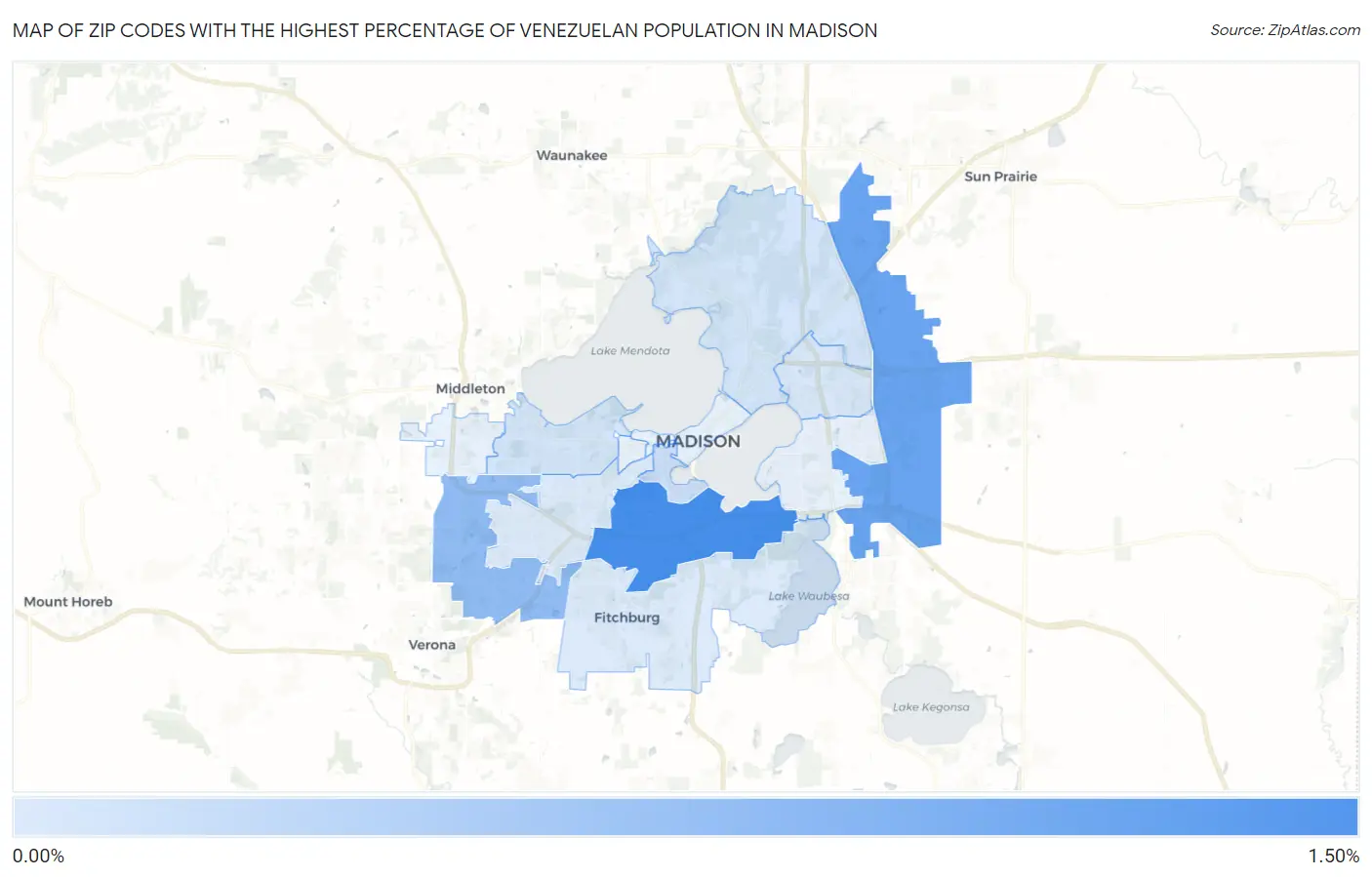 Zip Codes with the Highest Percentage of Venezuelan Population in Madison Map