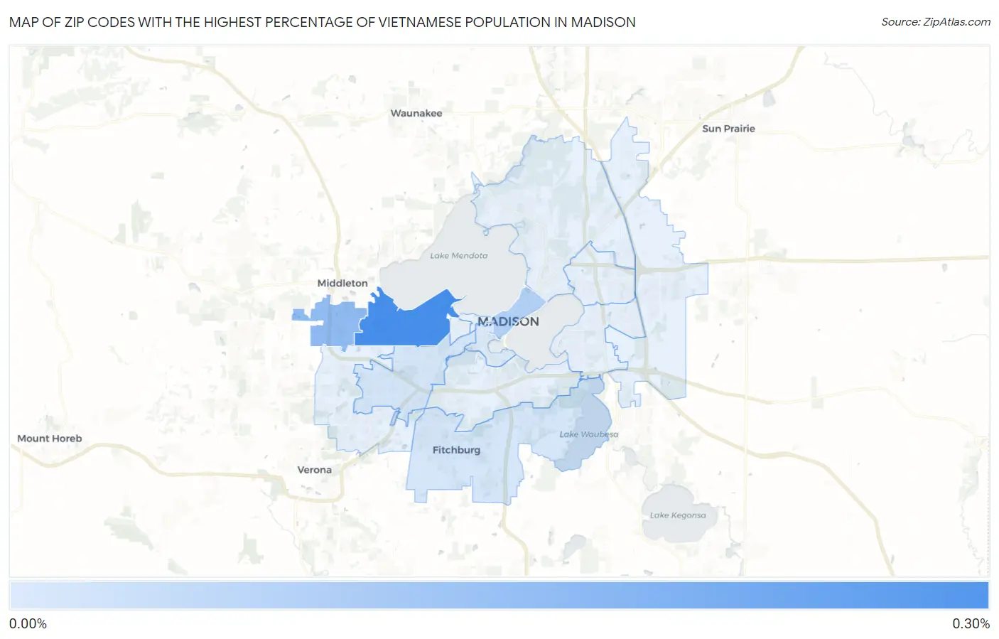 Zip Codes with the Highest Percentage of Vietnamese Population in Madison Map