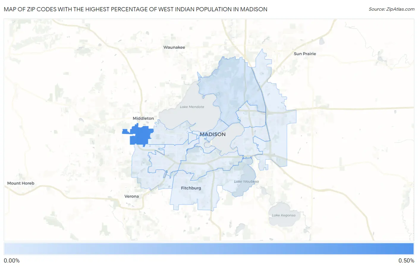 Zip Codes with the Highest Percentage of West Indian Population in Madison Map