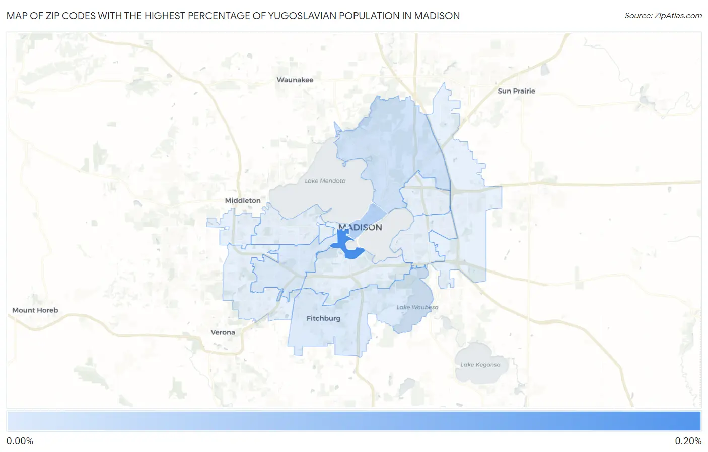 Zip Codes with the Highest Percentage of Yugoslavian Population in Madison Map