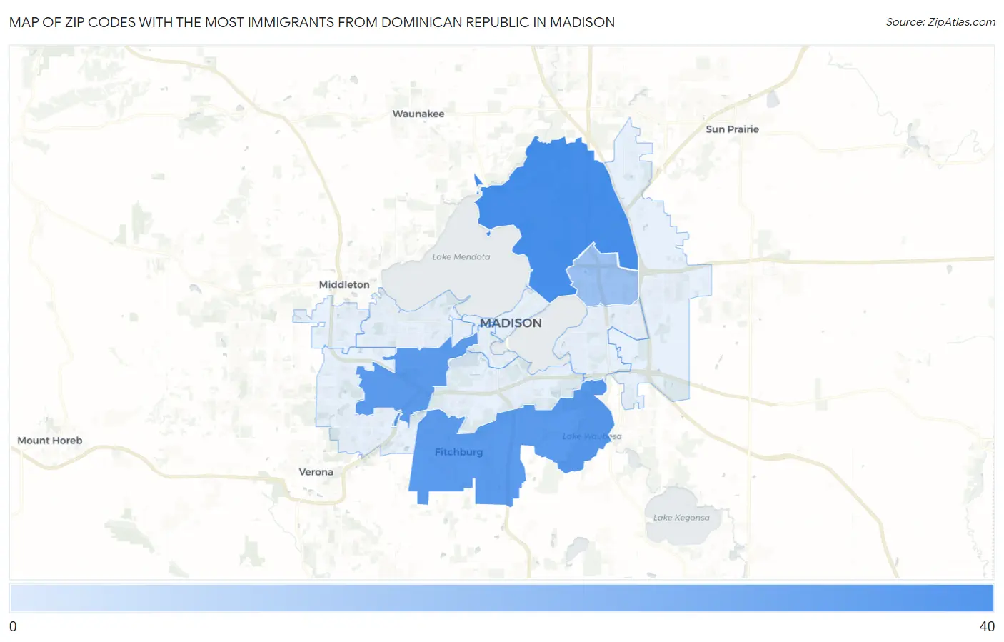 Zip Codes with the Most Immigrants from Dominican Republic in Madison Map