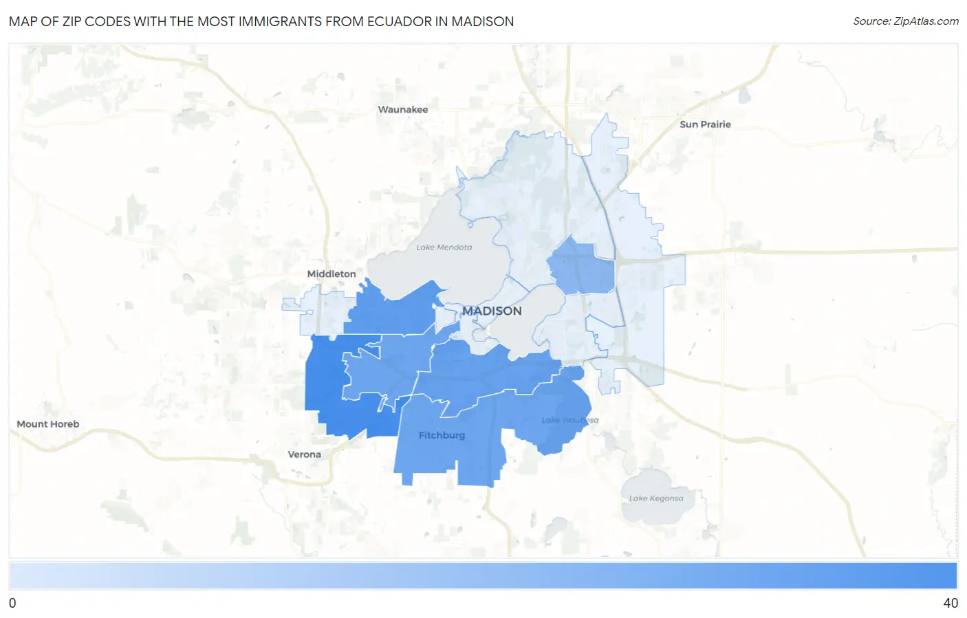 Zip Codes with the Most Immigrants from Ecuador in Madison Map