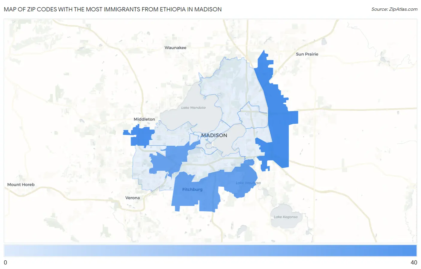 Zip Codes with the Most Immigrants from Ethiopia in Madison Map