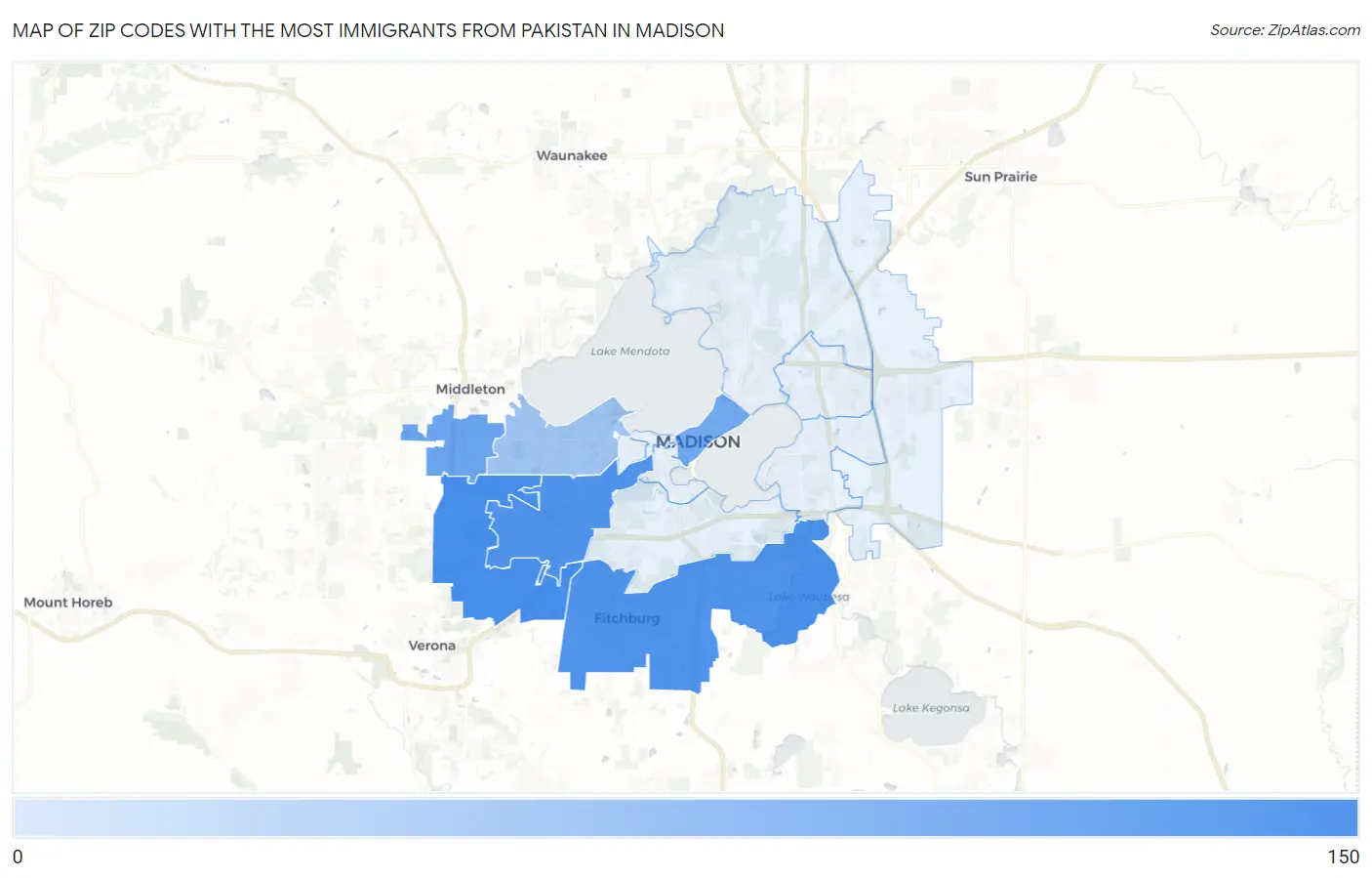 Zip Codes with the Most Immigrants from Pakistan in Madison Map