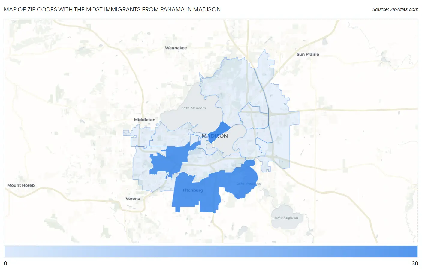 Zip Codes with the Most Immigrants from Panama in Madison Map