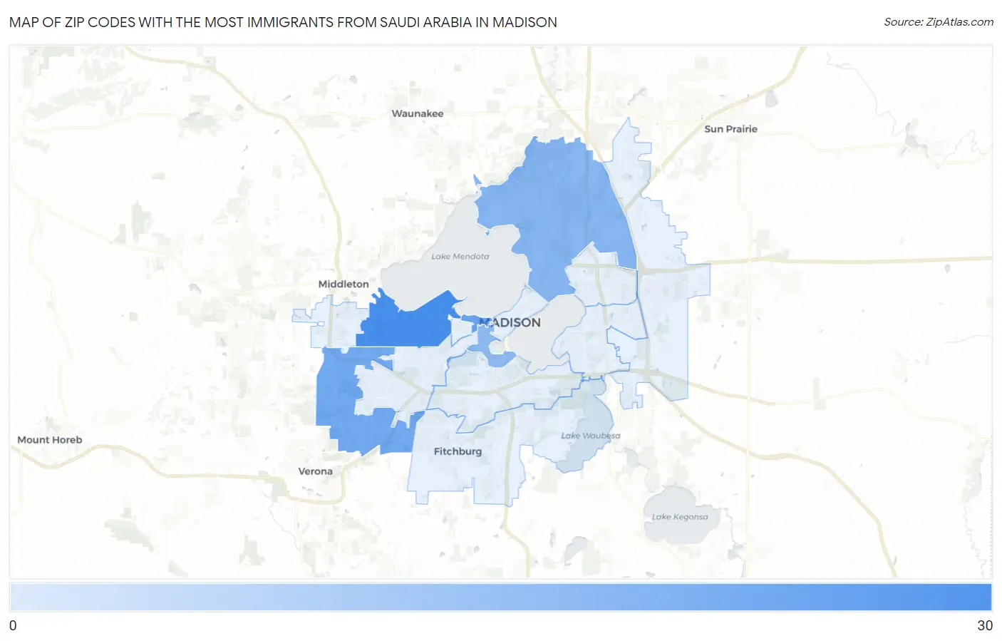 Zip Codes with the Most Immigrants from Saudi Arabia in Madison Map
