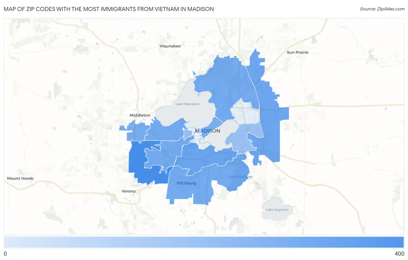 Zip Codes with the Most Immigrants from Vietnam in Madison Map