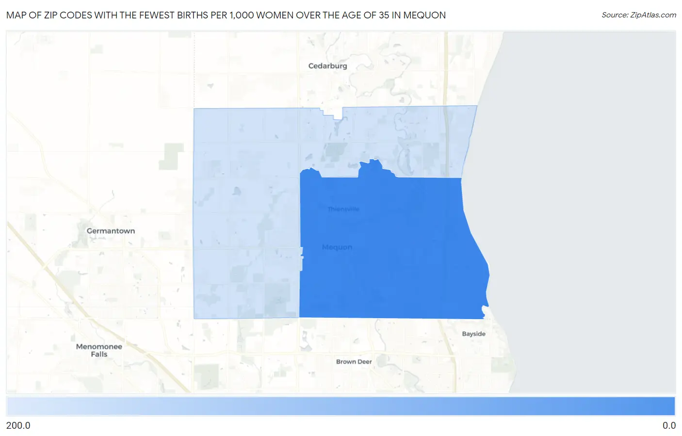 Zip Codes with the Fewest Births per 1,000 Women Over the Age of 35 in Mequon Map