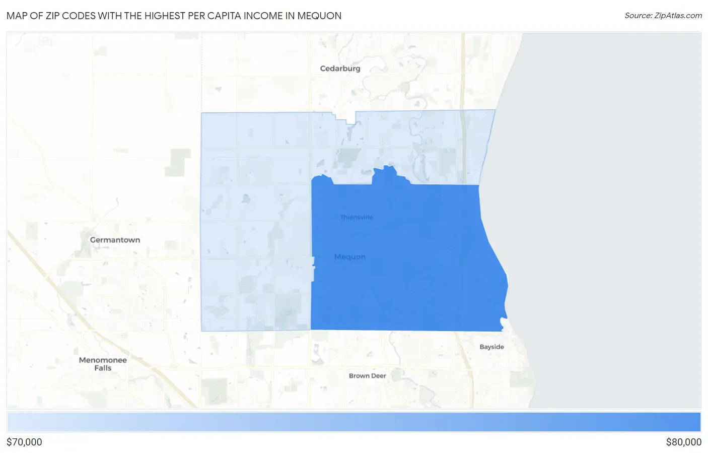 Zip Codes with the Highest Per Capita Income in Mequon Map