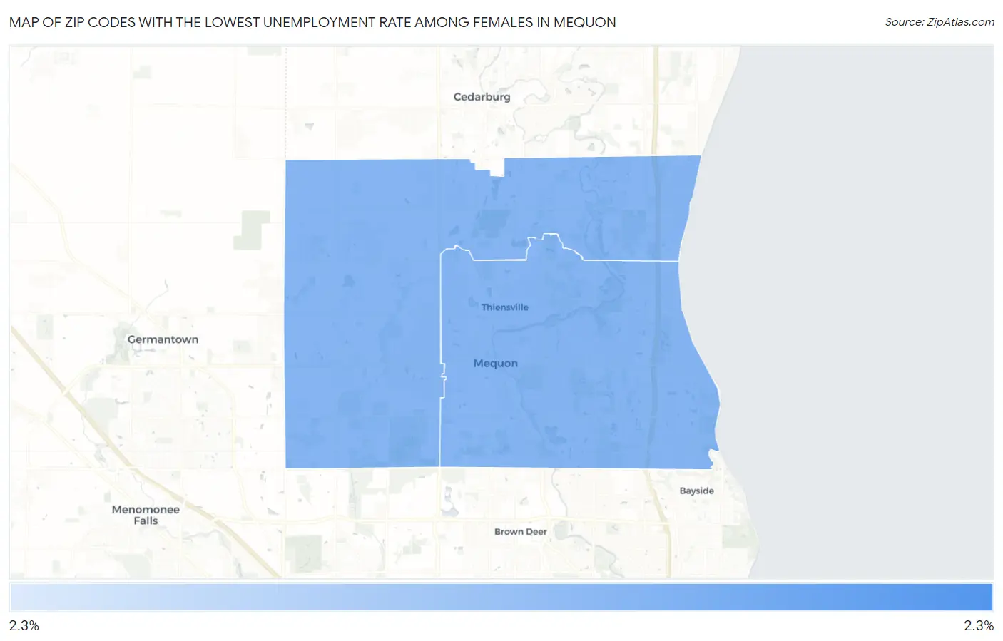 Zip Codes with the Lowest Unemployment Rate Among Females in Mequon Map