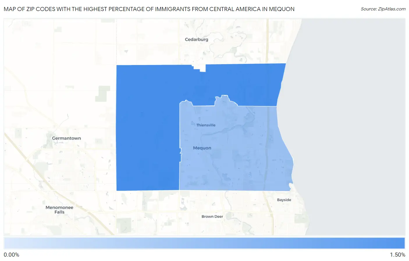 Zip Codes with the Highest Percentage of Immigrants from Central America in Mequon Map
