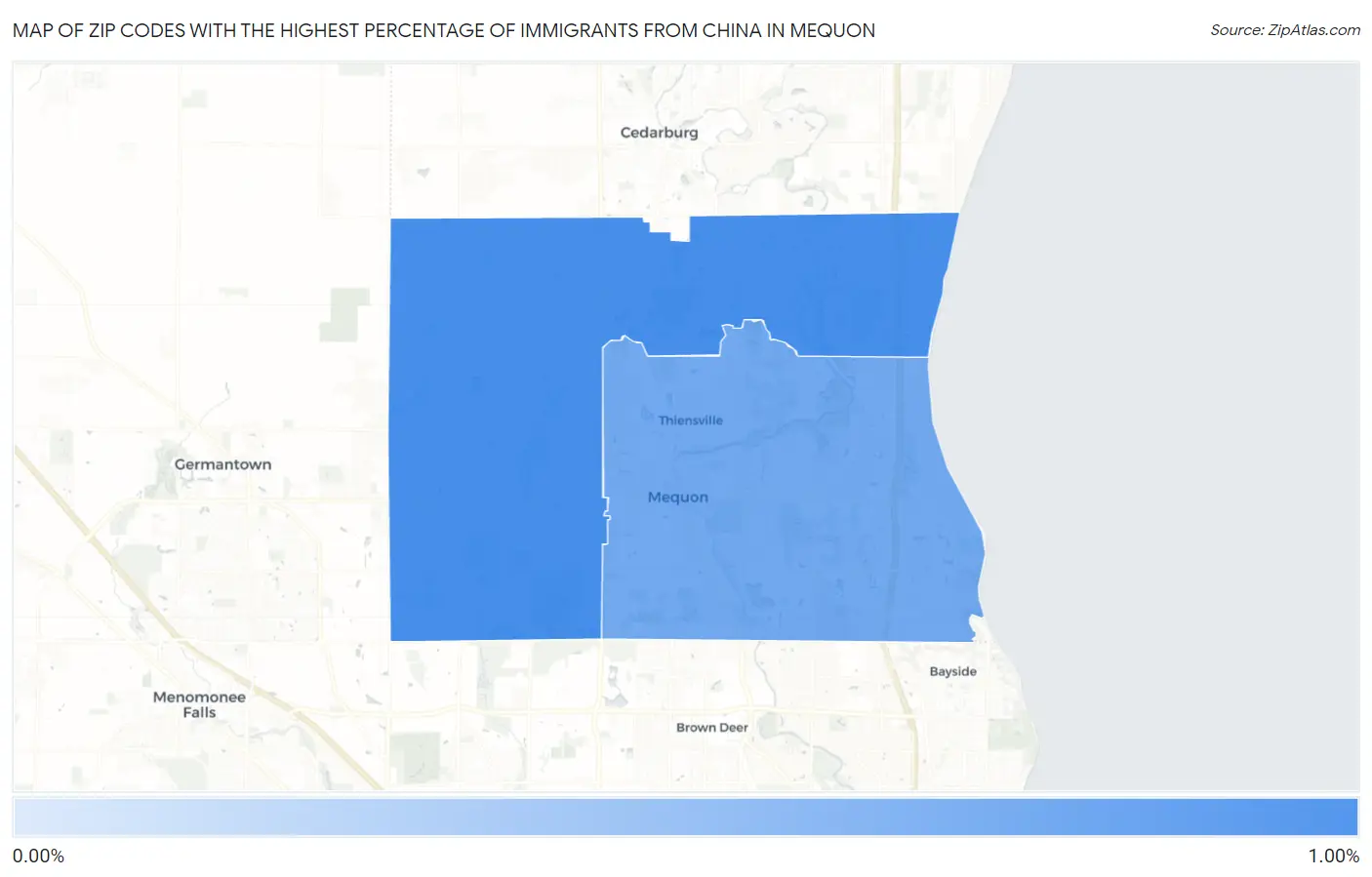 Zip Codes with the Highest Percentage of Immigrants from China in Mequon Map