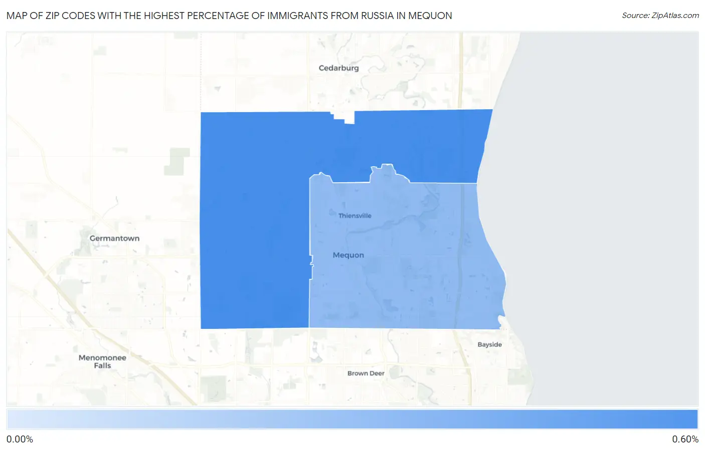 Zip Codes with the Highest Percentage of Immigrants from Russia in Mequon Map