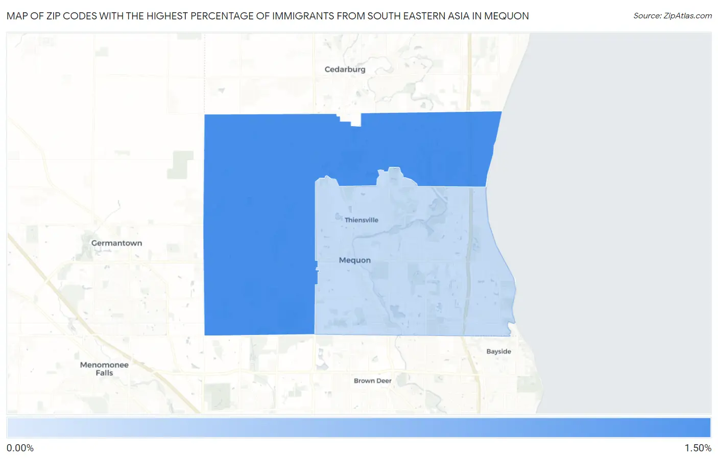 Zip Codes with the Highest Percentage of Immigrants from South Eastern Asia in Mequon Map