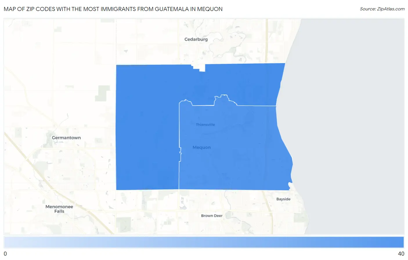 Zip Codes with the Most Immigrants from Guatemala in Mequon Map
