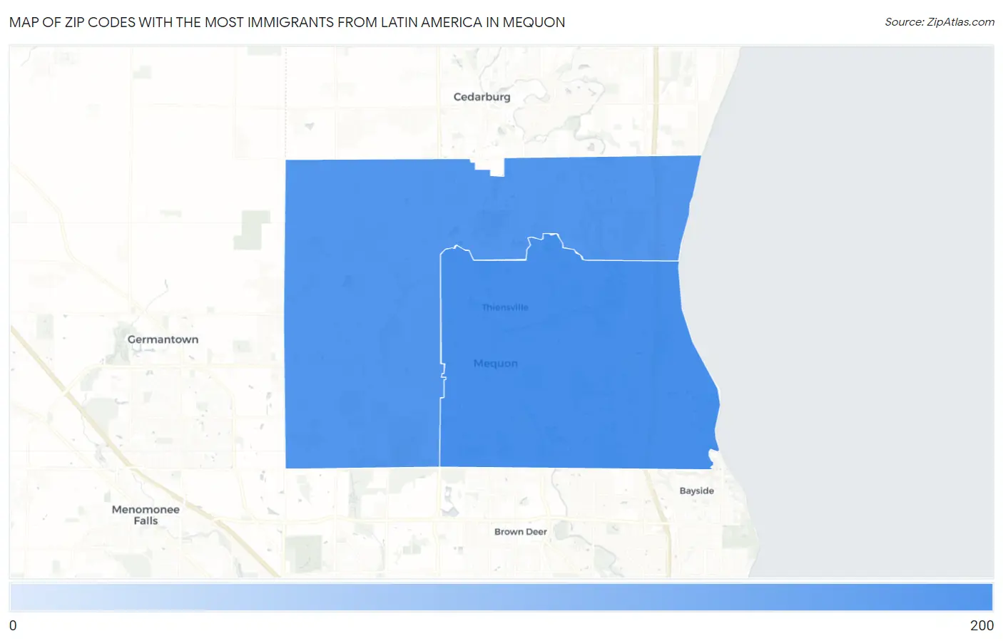 Zip Codes with the Most Immigrants from Latin America in Mequon Map