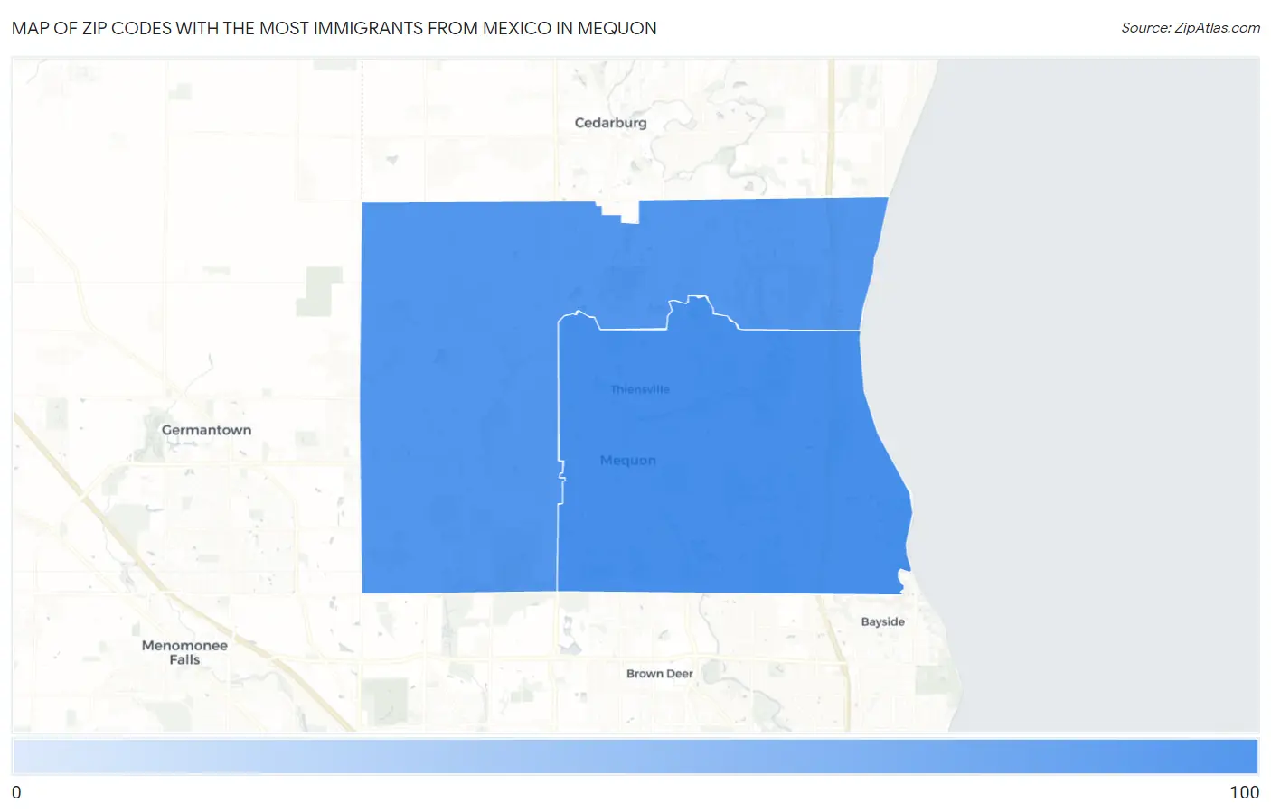 Zip Codes with the Most Immigrants from Mexico in Mequon Map