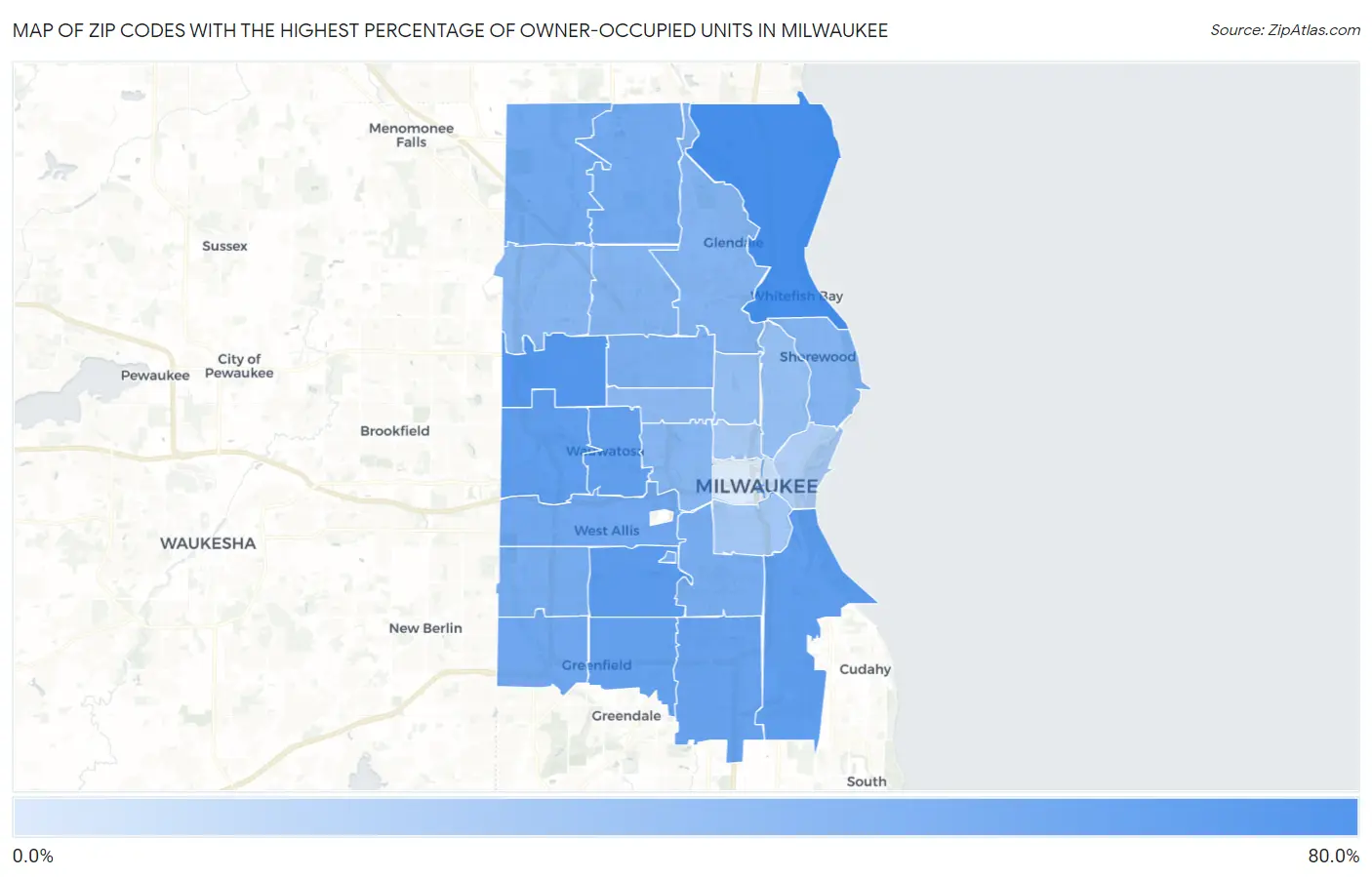 Zip Codes with the Highest Percentage of Owner-Occupied Units in Milwaukee Map