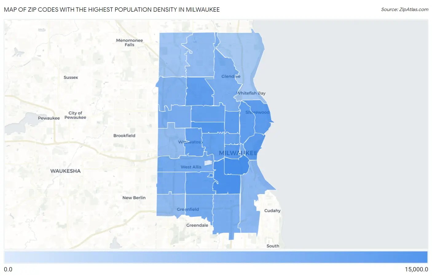 Zip Codes with the Highest Population Density in Milwaukee Map