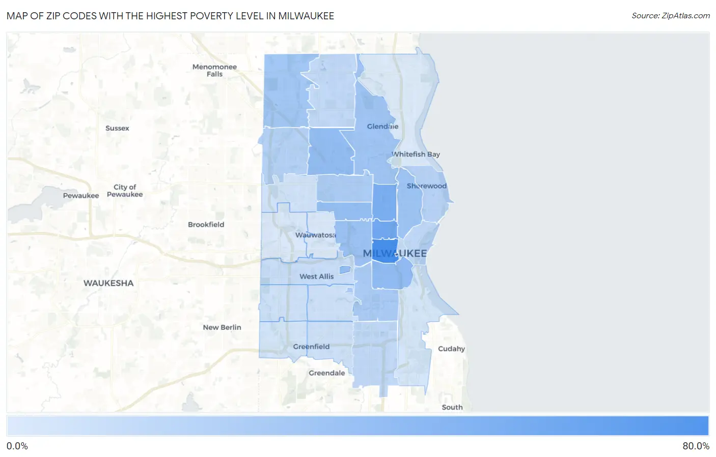 Zip Codes with the Highest Poverty Level in Milwaukee Map