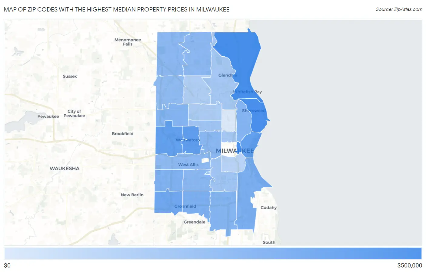 Zip Codes with the Highest Median Property Prices in Milwaukee Map