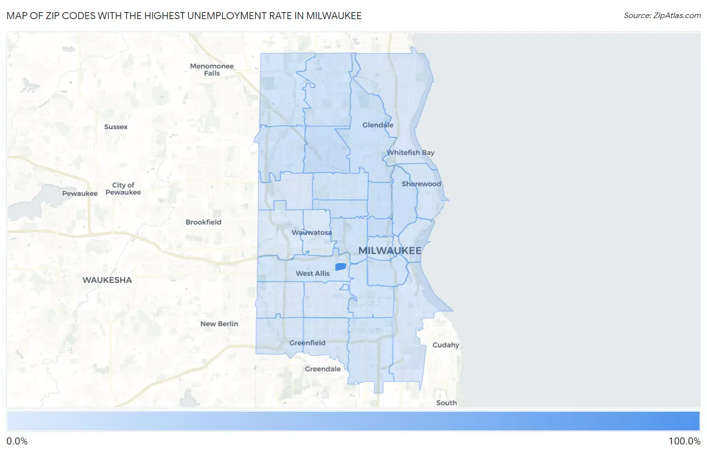 Zip Codes with the Highest Unemployment Rate in Milwaukee Map
