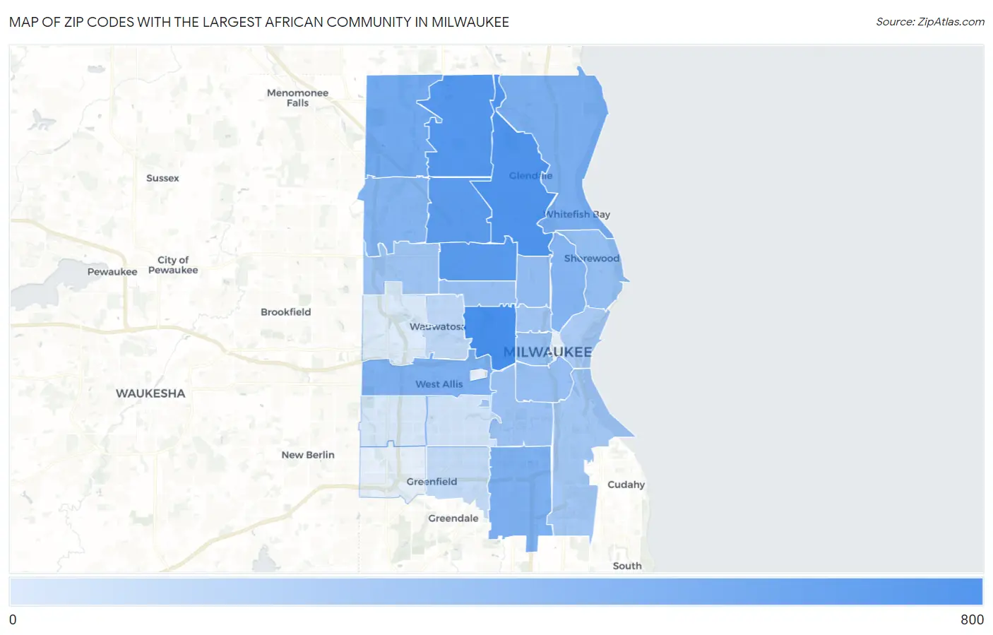 Zip Codes with the Largest African Community in Milwaukee Map