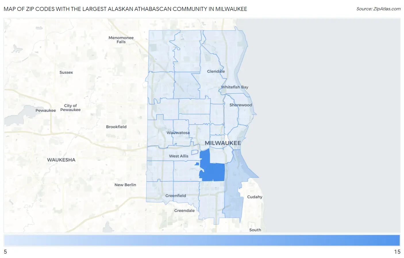 Zip Codes with the Largest Alaskan Athabascan Community in Milwaukee Map