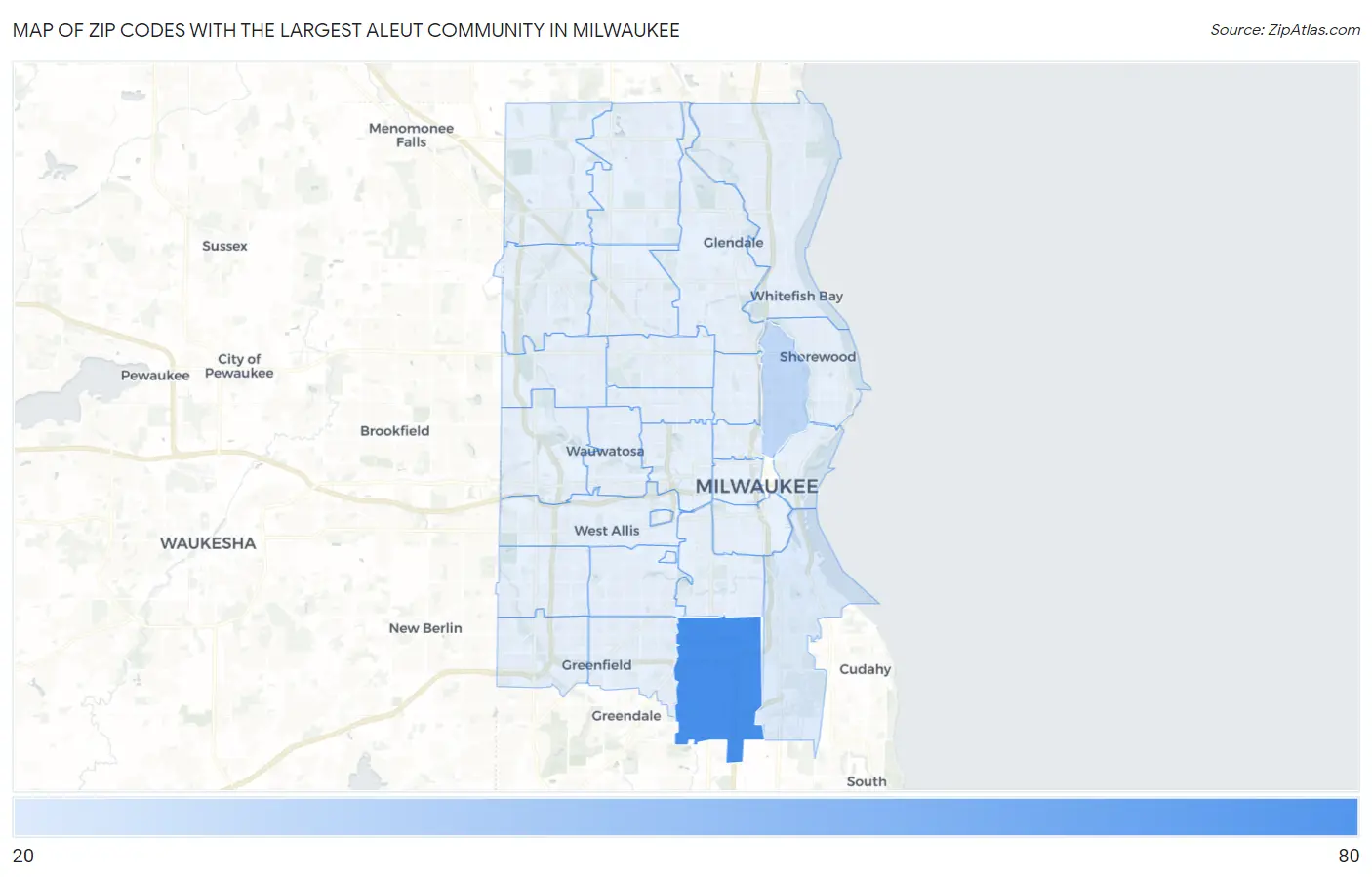 Zip Codes with the Largest Aleut Community in Milwaukee Map