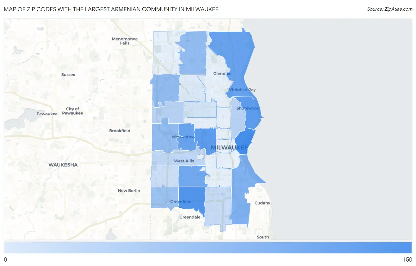 Zip Codes with the Largest Armenian Community in Milwaukee Map