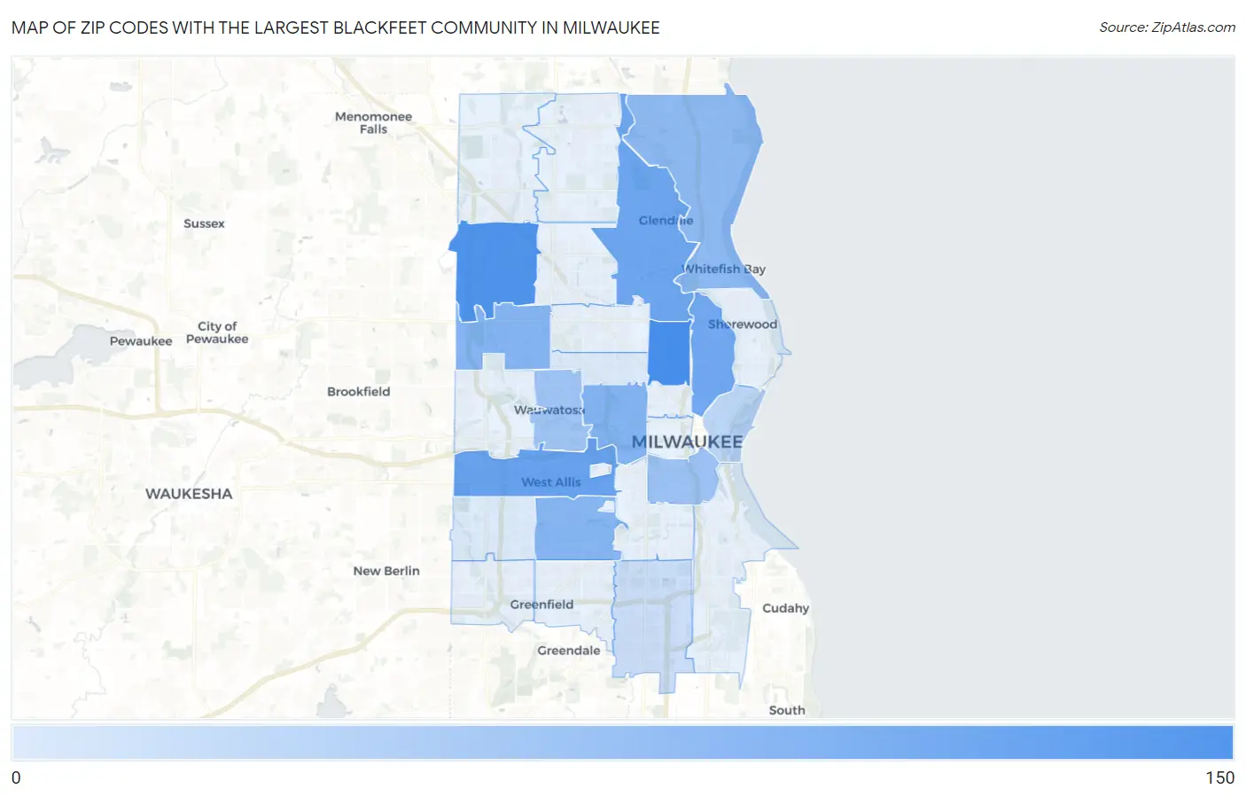 Zip Codes with the Largest Blackfeet Community in Milwaukee Map