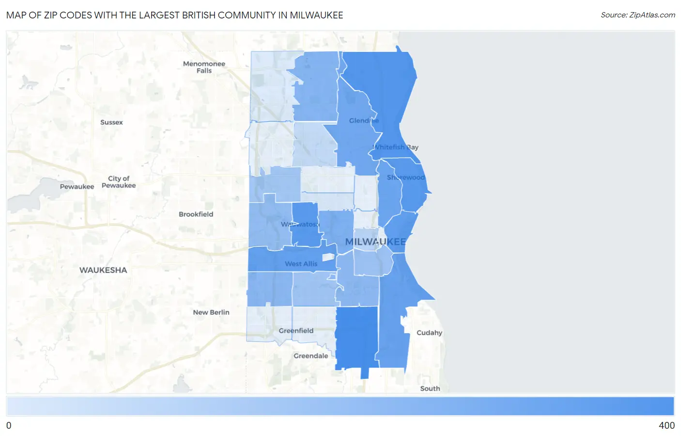 Zip Codes with the Largest British Community in Milwaukee Map