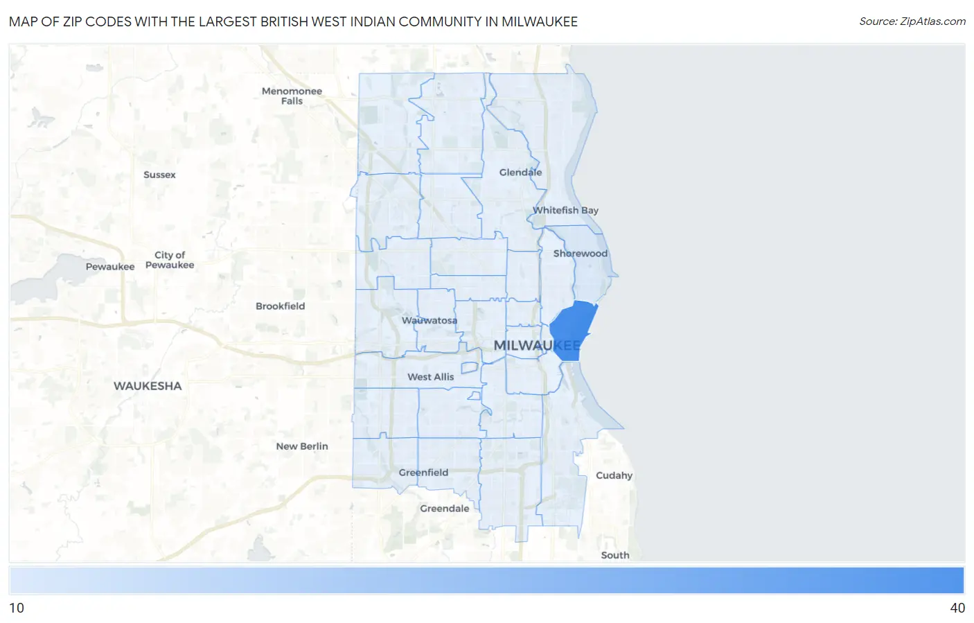 Zip Codes with the Largest British West Indian Community in Milwaukee Map