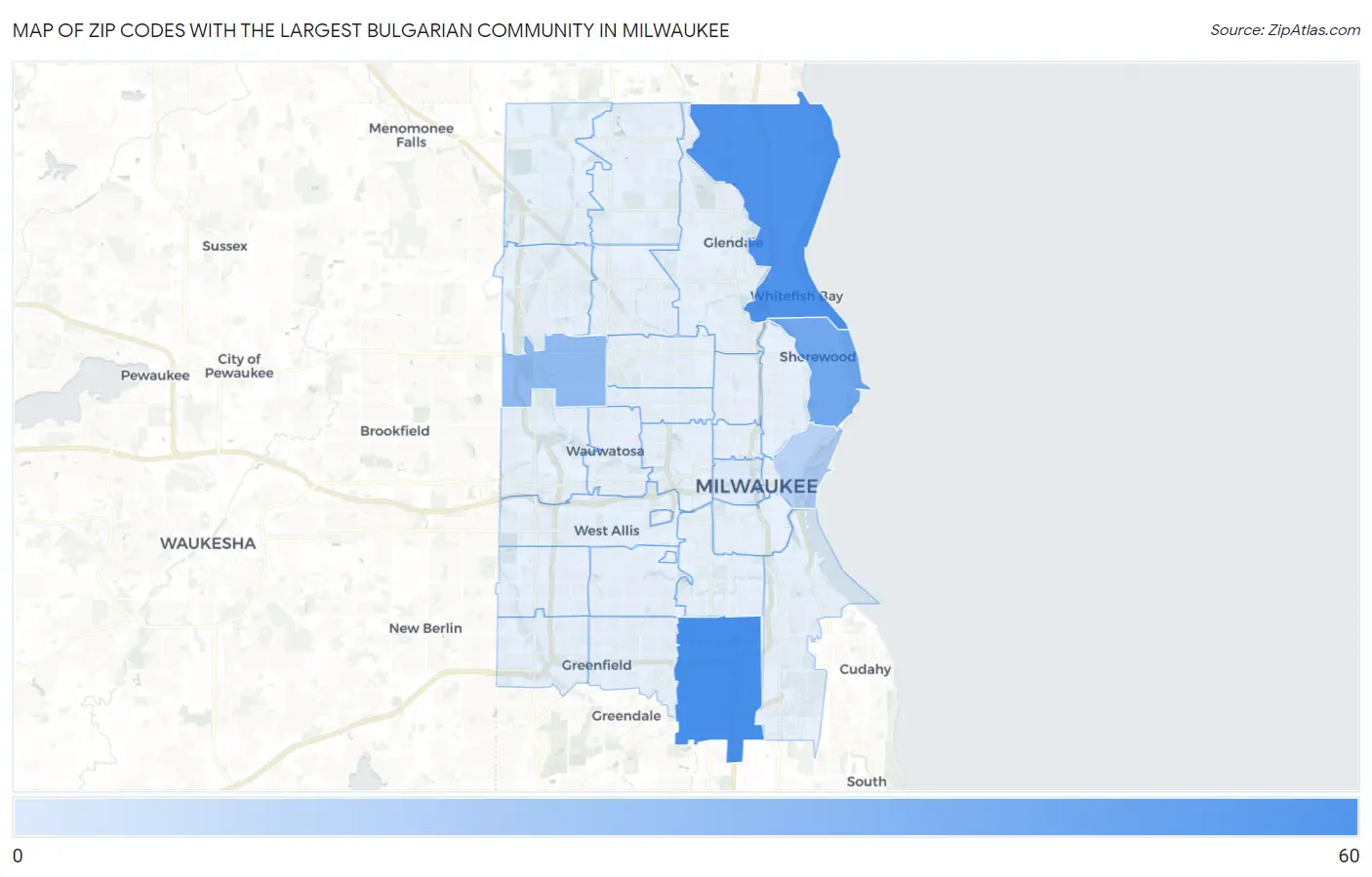 Zip Codes with the Largest Bulgarian Community in Milwaukee Map