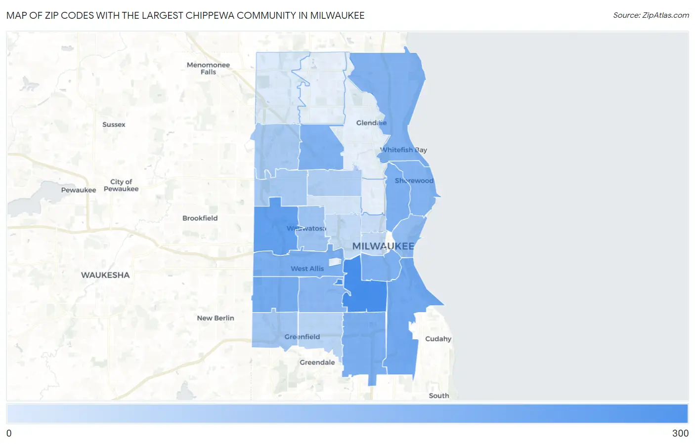 Zip Codes with the Largest Chippewa Community in Milwaukee Map