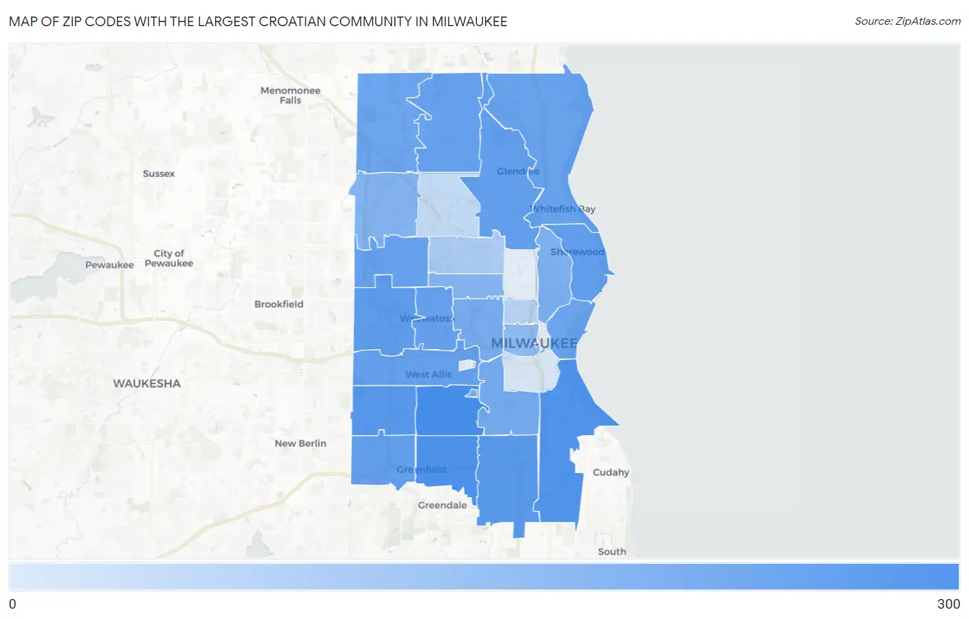 Zip Codes with the Largest Croatian Community in Milwaukee Map