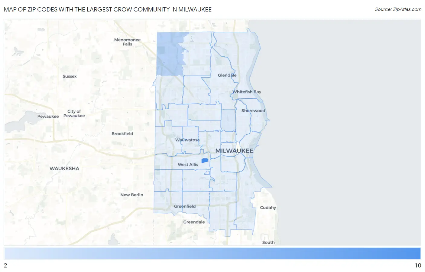 Zip Codes with the Largest Crow Community in Milwaukee Map