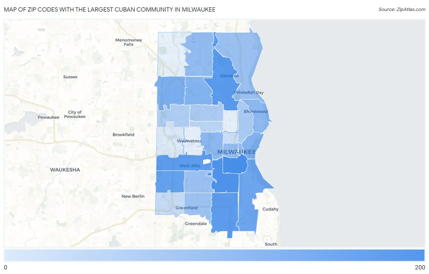 Zip Codes with the Largest Cuban Community in Milwaukee Map