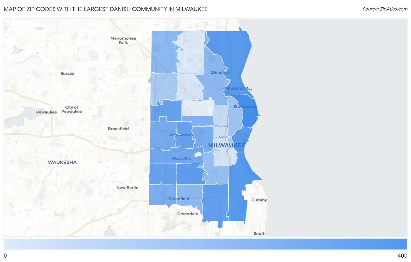 Zip Codes with the Largest Danish Community in Milwaukee Map