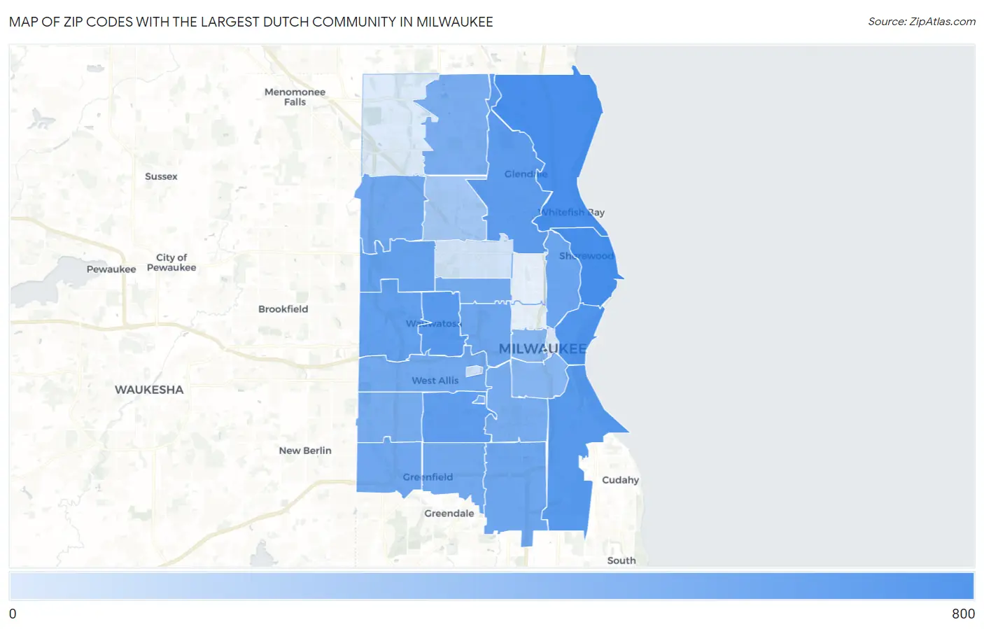Zip Codes with the Largest Dutch Community in Milwaukee Map