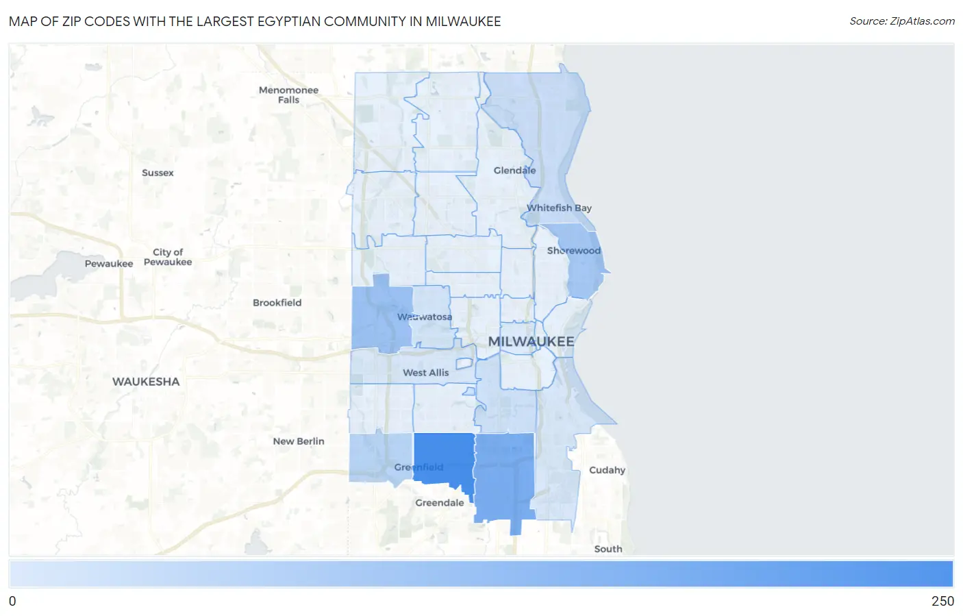 Zip Codes with the Largest Egyptian Community in Milwaukee Map