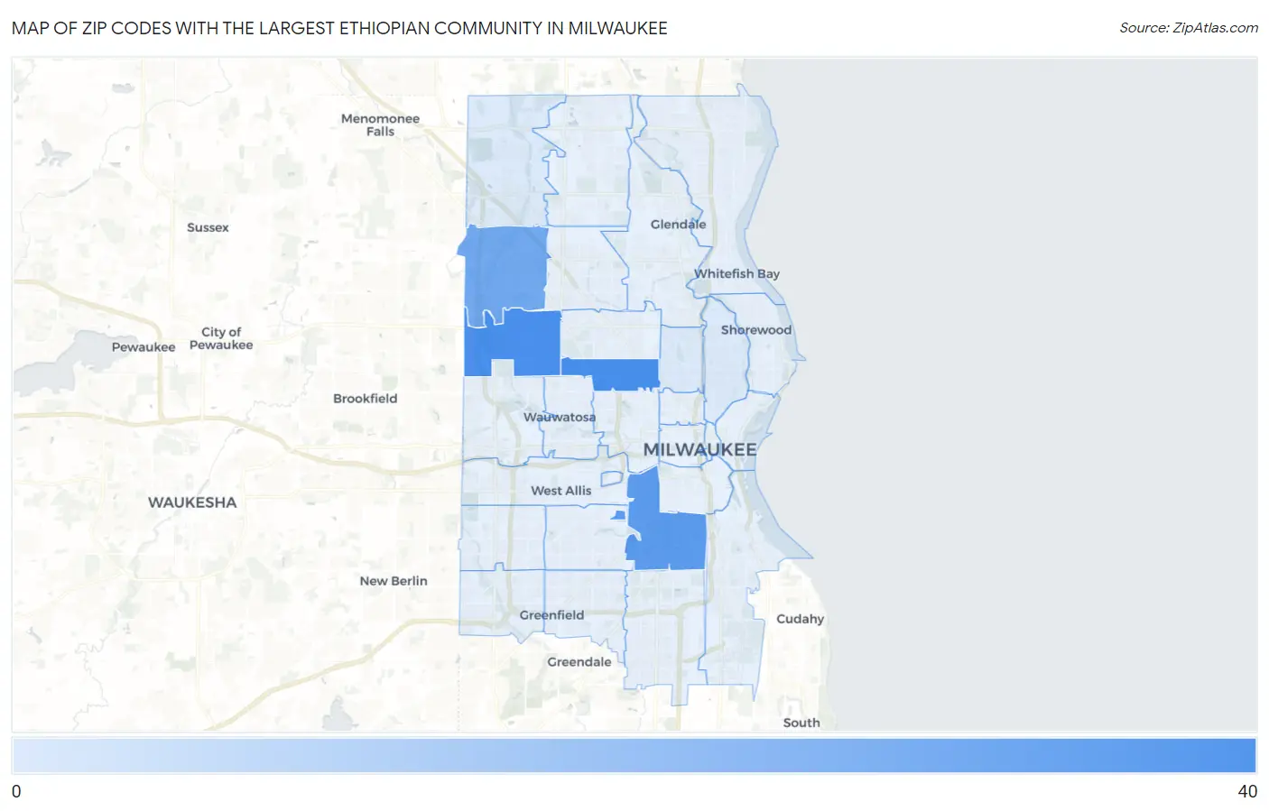 Zip Codes with the Largest Ethiopian Community in Milwaukee Map