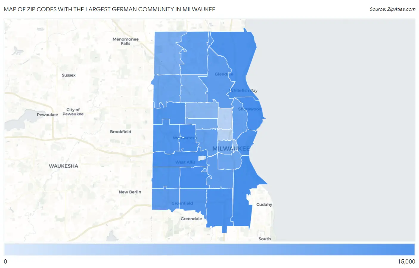 Zip Codes with the Largest German Community in Milwaukee Map