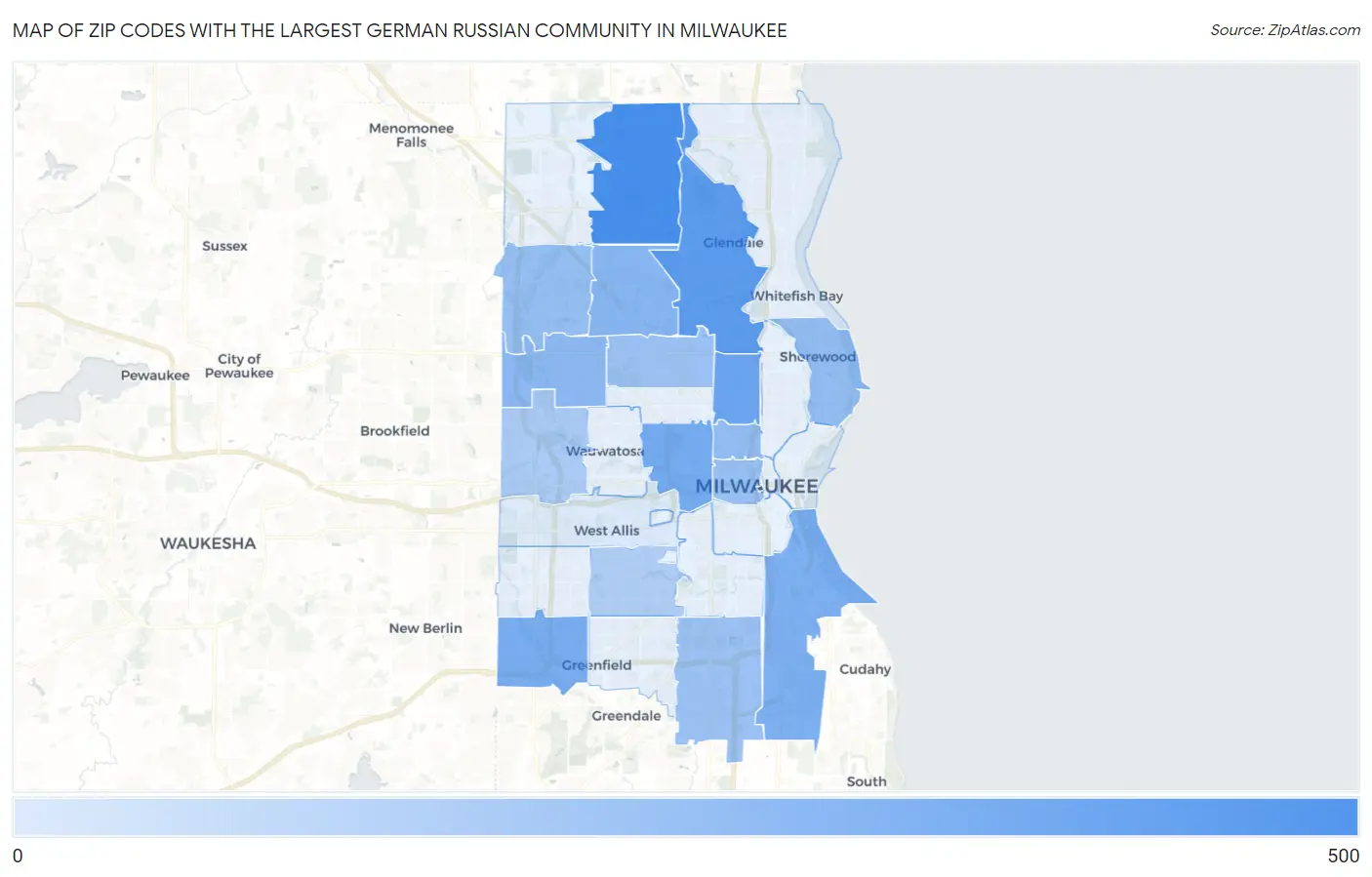 Zip Codes with the Largest German Russian Community in Milwaukee Map