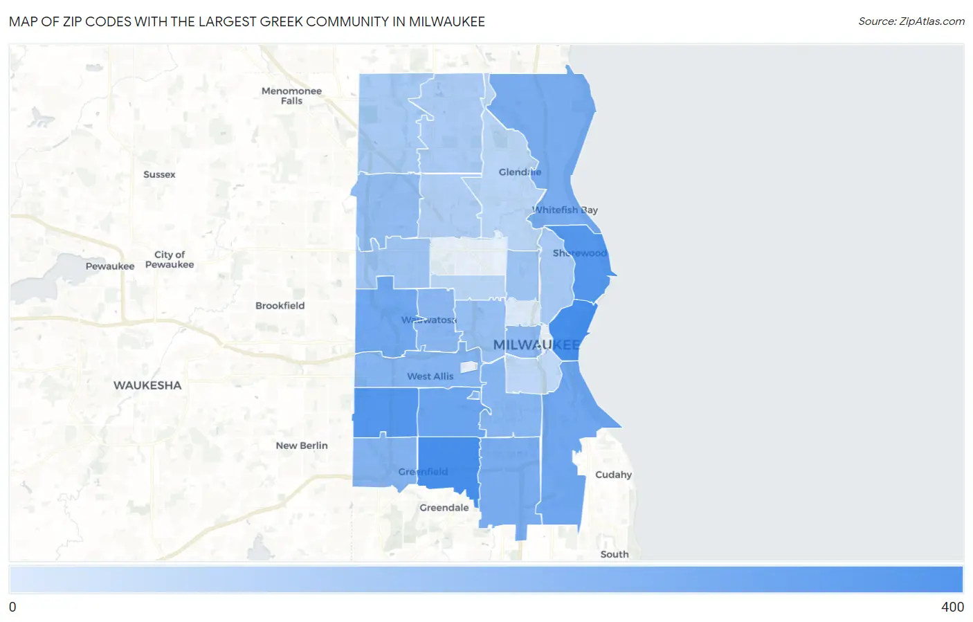 Zip Codes with the Largest Greek Community in Milwaukee Map