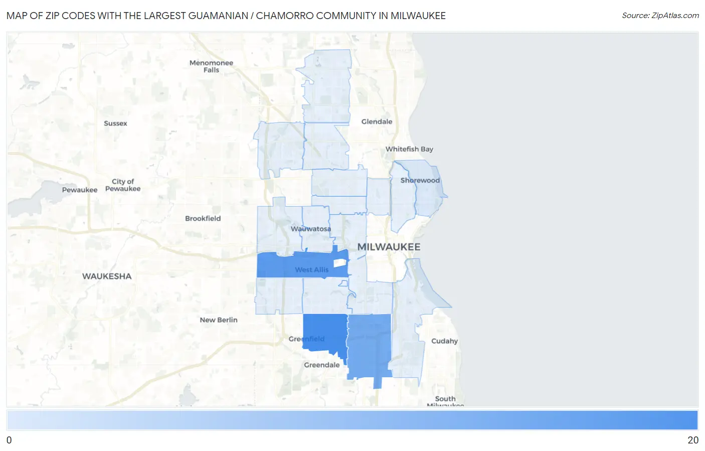 Zip Codes with the Largest Guamanian / Chamorro Community in Milwaukee Map