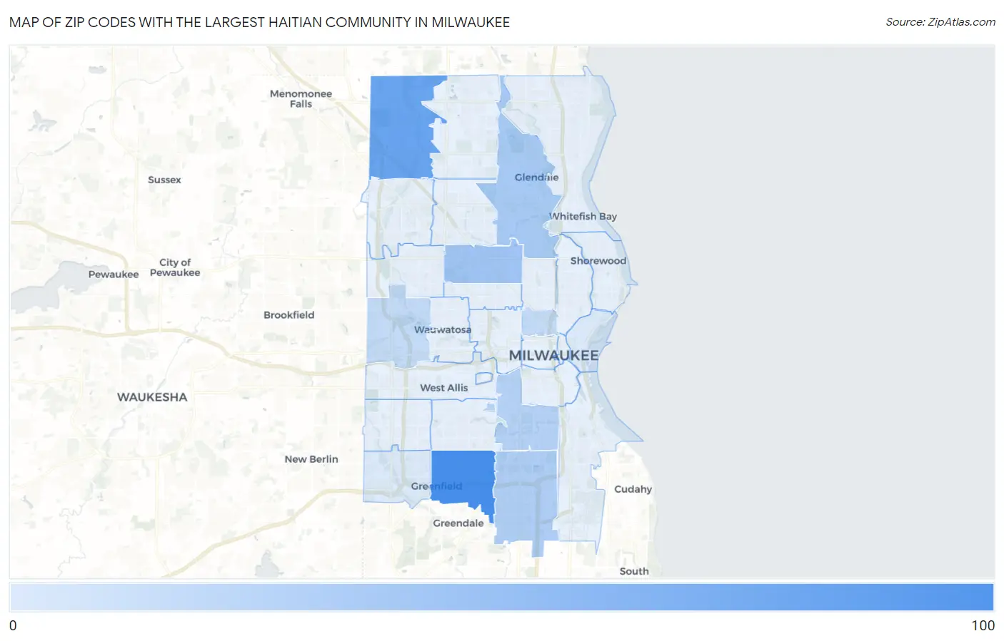 Zip Codes with the Largest Haitian Community in Milwaukee Map