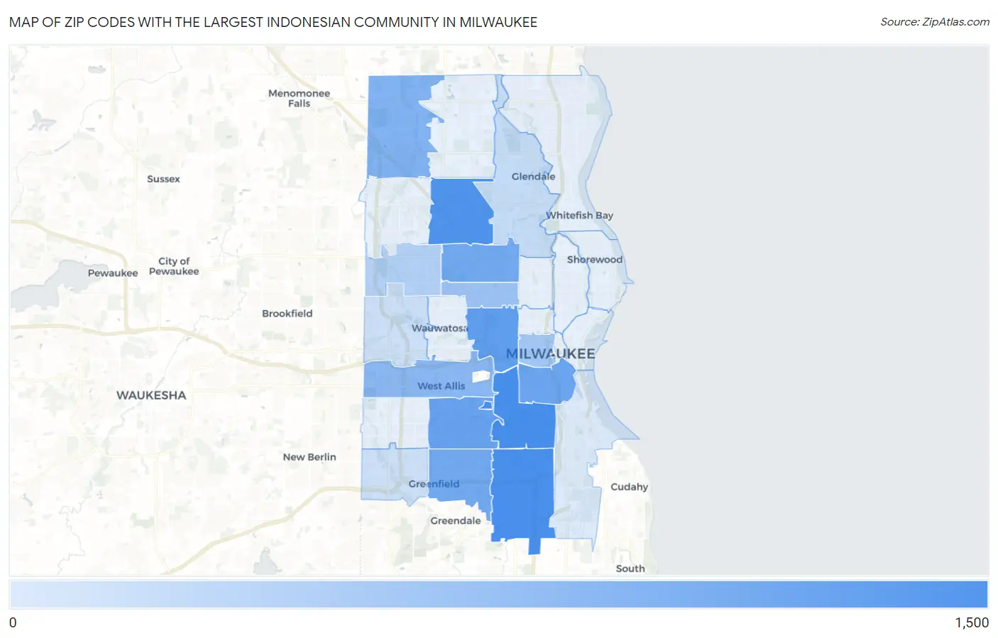 Zip Codes with the Largest Indonesian Community in Milwaukee Map